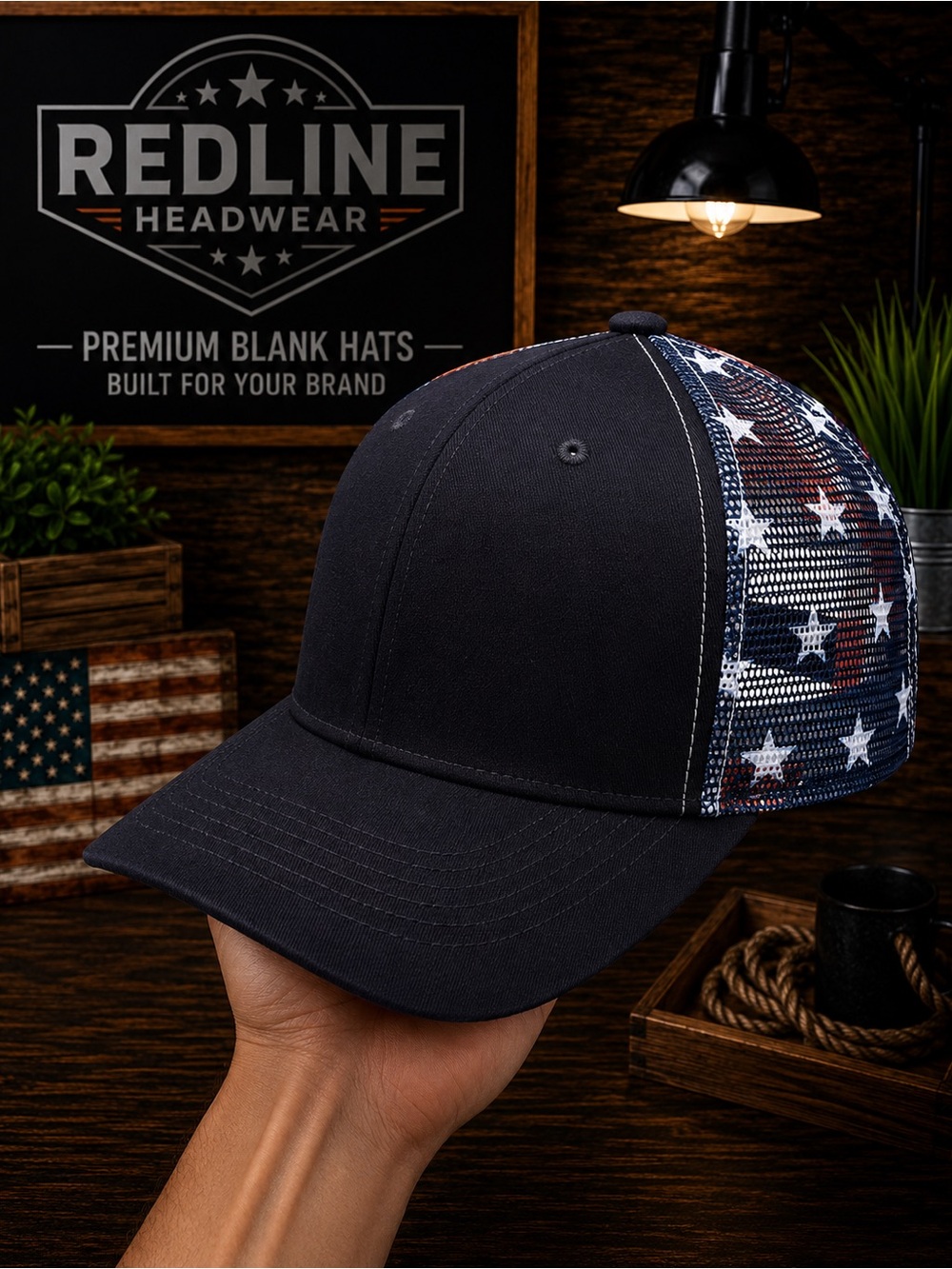 Black Tactical Operator Trucker Hat | American Flag Mesh Snapback Cap